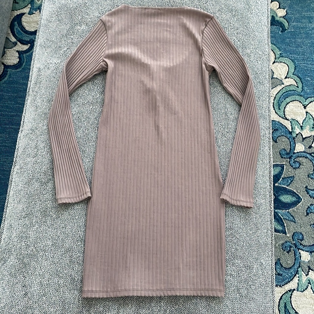 Zara Taupe Ribbed Long-Sleeve Midi Dress - Picture 3 of 4